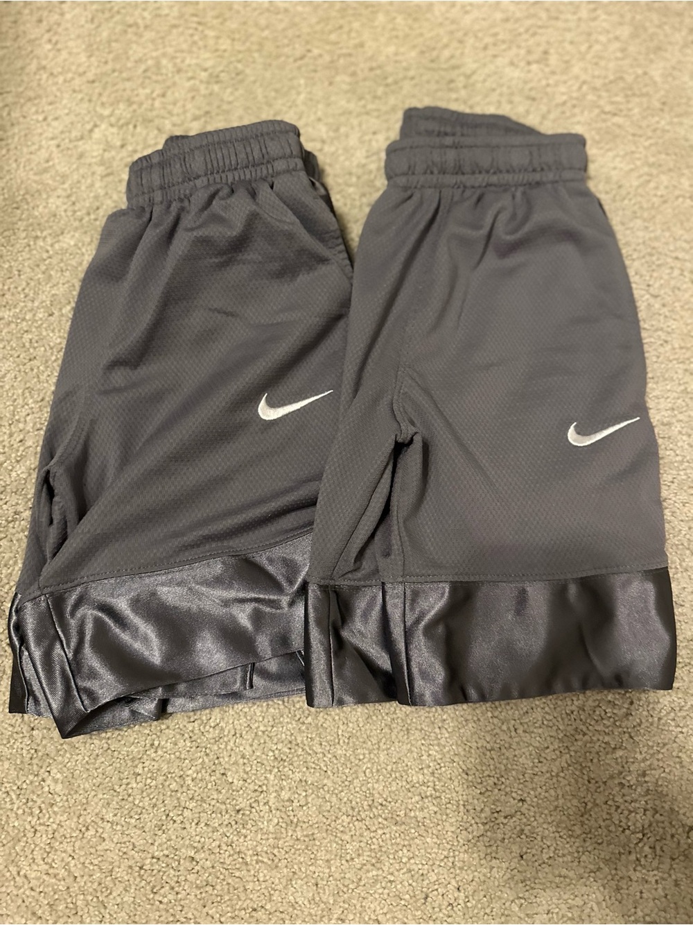 Nike Boys Elite Basketball Charcoal Gray Shorts with White Swoosh
